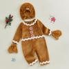 Awevudst Baby Gingerbread Costume, Ric Rac Trim Fleece Jumpsuits Hat Gloves Set Newborn Toddler Christmas Halloween Outfit (Coffee, 2-3T) view 3