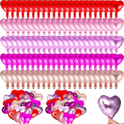 100 Pcs Valentine's Day Heart Balloons 10 Inch Heart Foil Mylar Balloons Bulk Mini Pink Heart Shape Balloons Decoration for Wedding Birthday Engagement Valentine's Day Mother's Day Party (Multicolor)