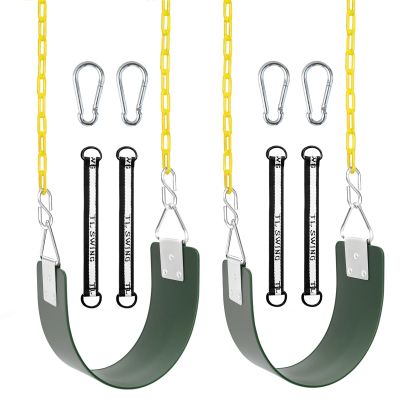 2 Pack Swing Set Seat with Metal Triangle Ring & 66Inch Anti-Rust Chains, Swing Replacement with Snap Hooks & Hanging Straps, Support 300lb for Outdoors Backyard Playground (Green X2)