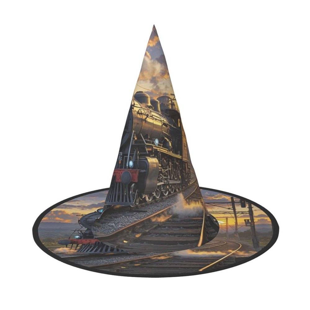 GlbnSHeric Witch Hats Halloween Cone Wizard Hat Steam Train Depart Sunset Witch Hats Halloween Hat Costume Cosplay