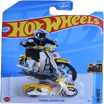 Hot Wheels Honda Super Cub Motorcycle Diecast, 1:64 Scale, Yellow, HW Moto 3/5, 87/250