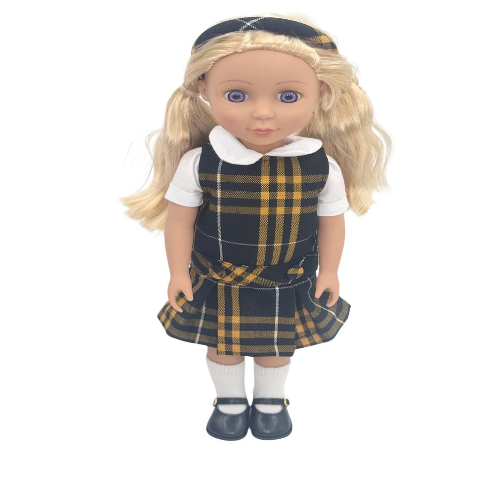 14.5 inch Doll Outfit-School Plaid Jumper include Blouse and Matching Headband/Add on Option: Sock and Shoe (Doll is not included) (Jumper,White Sock,Matte Shoe, Plaid 2V)