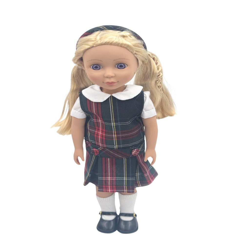 14.5 inch Doll Outfit-School Plaid Jumper include Blouse and Matching Headband/Add on Option: Sock and Shoe (Doll is not included) (Jumper,White Sock,Matte Shoe, Plaid 63)