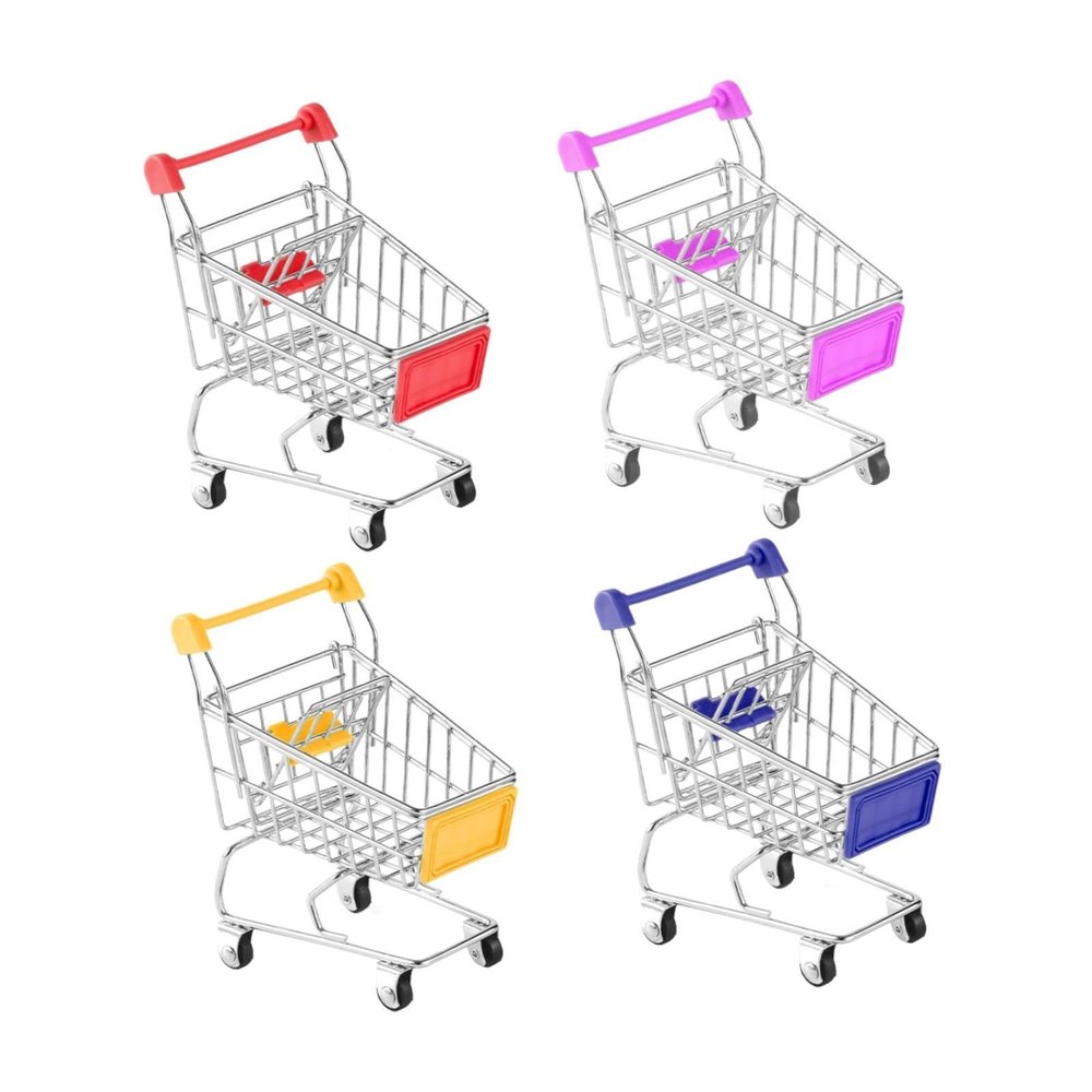 Fxzqgnh 4Pcs Mini Shopping Cart Supermarket Toy Decorative Ornament Fun Stationery