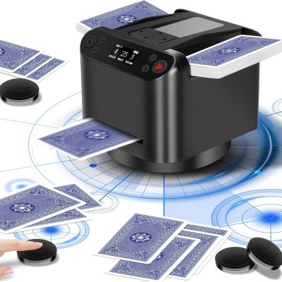 2 Deck Automatic Card Shuffler & Dealer Machine, 360 Rotating Card Shuffler Machine, with 4 Wireless Dealer Buttons, for UNO, Blackjack, Texas Hold'em