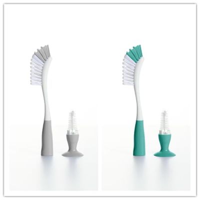 2-in-1 Detachable Bottle Brush with Suction Stand, Long Handle Water Bottle Cleaner for Cleaning Baby Bottles and Nipples, Insulated Bottles, Water Bottles, Coffee Mugs, 2pack (Grey+Green)