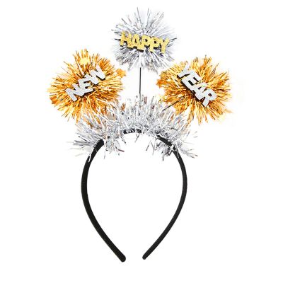 AVMBC Happy New Year Headband Tiara Happy New Year Headband with Star Boppers and Silver Tone Tinsel, New Years Eve Headband for New Year Party Decoration Supplies