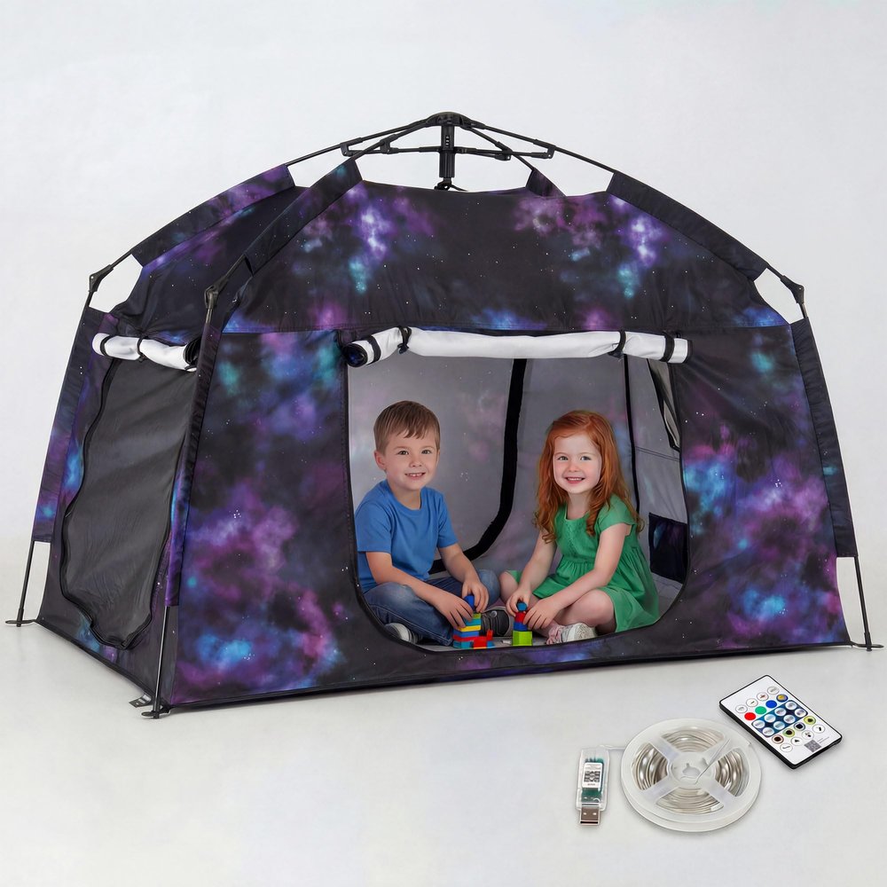 Kids Play Tent-Portable Playhouse Children House -Easy Set up Indoor Outdoor with Carry Bag for Kids-Light Strip Design for Night use -Space for Children and Parents-Birthday (Galaxy)