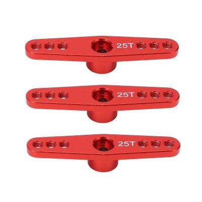 equlup 3Pcs 25T RC Servo Arm Horn, Servo Horn Double Arm Steering Arms 47mm/1.9in Long Type Extension Steering Servo Arm for 1/10 Remote Control Car (Red)