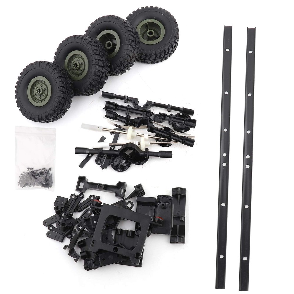 equlup RC Oil Tank Trailer Chassis, Simulation Oil Case Trailer Chassis Spare Tire Kit Metal Plastic Military Truck RC Car Spare Parts for 1:16 RC Car