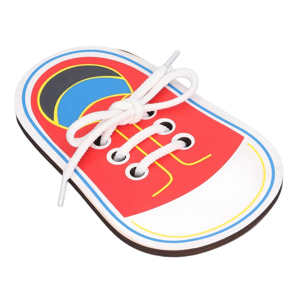 Wooden Shoes Lacing Toy, Smooth Shoelace Threading Toy with Educational Features for Kids, Preschool Toddlers, and Kindergarten Teachers (Lacing and Stringing Toy