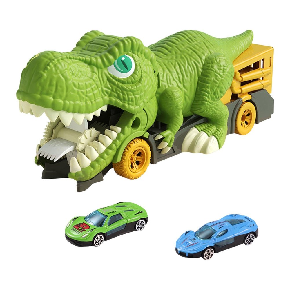 Dinosaur Transport Vehicle Set with Mini Birthday Celebration, 2 Small Cars