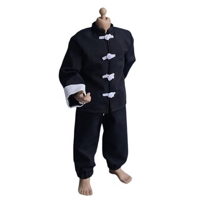 1/12 Scale Male Clothes,Chinese Kung Fu Suit Coat Vest Pant Clothing Set for 6inch Male Soldier Action Figure Body (Black Coat+White Vest+Black Pant)