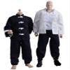 1/12 Scale Male Clothes,Chinese Kung Fu Suit Coat Vest Pant Clothing Set for 6inch Male Soldier Action Figure Body (Black Coat+White Vest+Black Pant) view 2