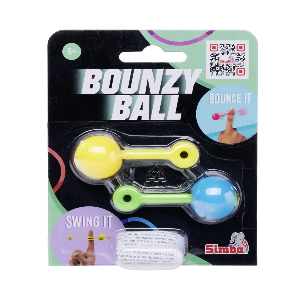 Simba 105952679 Bounzyball Double Pack, 3 Assorted Designs, Only One Item Delivered, Rubber Trickball with Rubber Cord and Finger Loop, Diameter: 2.5 cm, from 5 Years