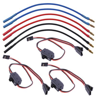 6Pack 7.87" 14AWG 4.0mm Gold Bullet Connector 4mm Banana Plug Extension Cable Male Female Wire & JR Style 3 Way Power On Off Switches RC Switch Receiver