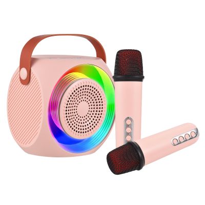 HXBER Mini Karaoke Machine Microphone and Speaker Set with 2 Microphone LED Color Light Handheld Mic Karaoke Speaker Gifts for Birthday Party Desktop Outdoor Home KTV Set