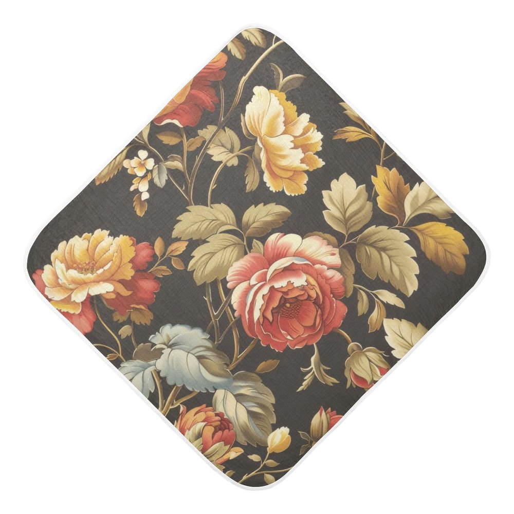 FLildon Muslin Baby Bath Towel 35" x 35" Absorbent Soft Cotton Baby Hooded Towels for Boys Girls, Vintage Blooming Flowers