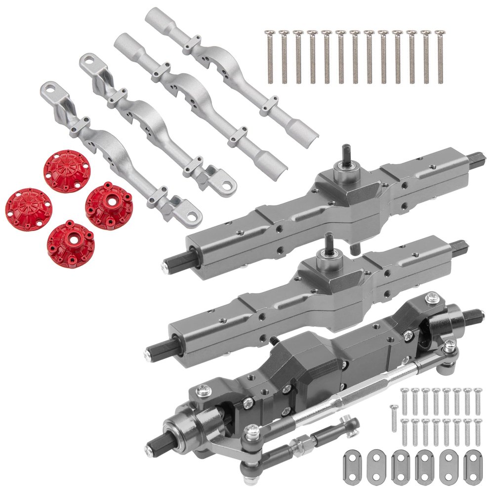 3Pcs B16 Straight Axle Set Front Middle Rear Aluminum Complete Axle & Metal Front & Rear Axle Housing Bridge Case