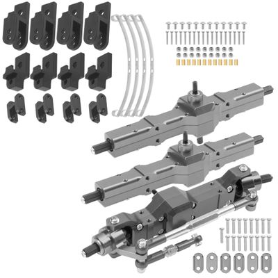 3Pcs B16 Portal Axle Set Front Middle Rear Aluminum Complete Axle & Hard Leaf Spring Suspension Steel Bar Kit