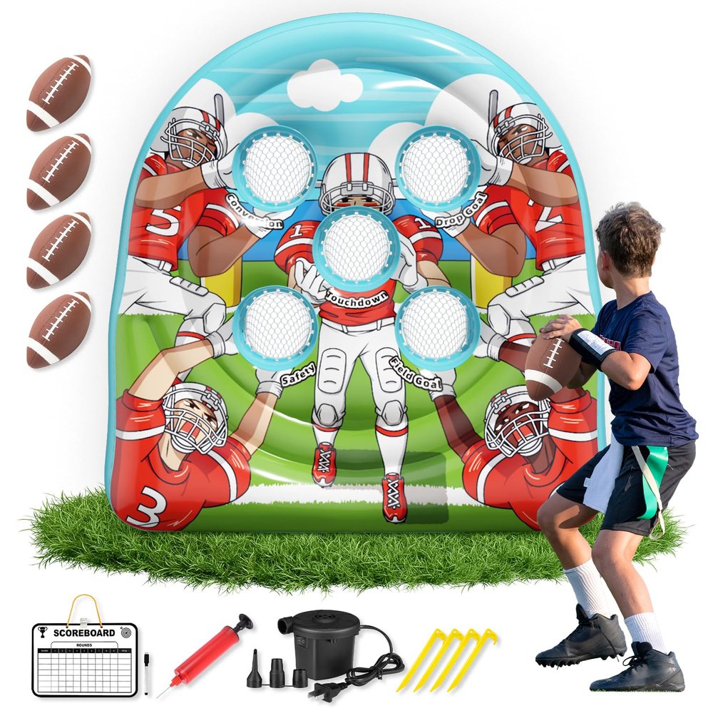 6FT Giant Inflatable Football Target Toss Game - Fun Indoor & Outdoor Yard Games for Kids & Adults, Football Party Throwing Games, Carnival Games, Camping & Tailgate Lawn Activities