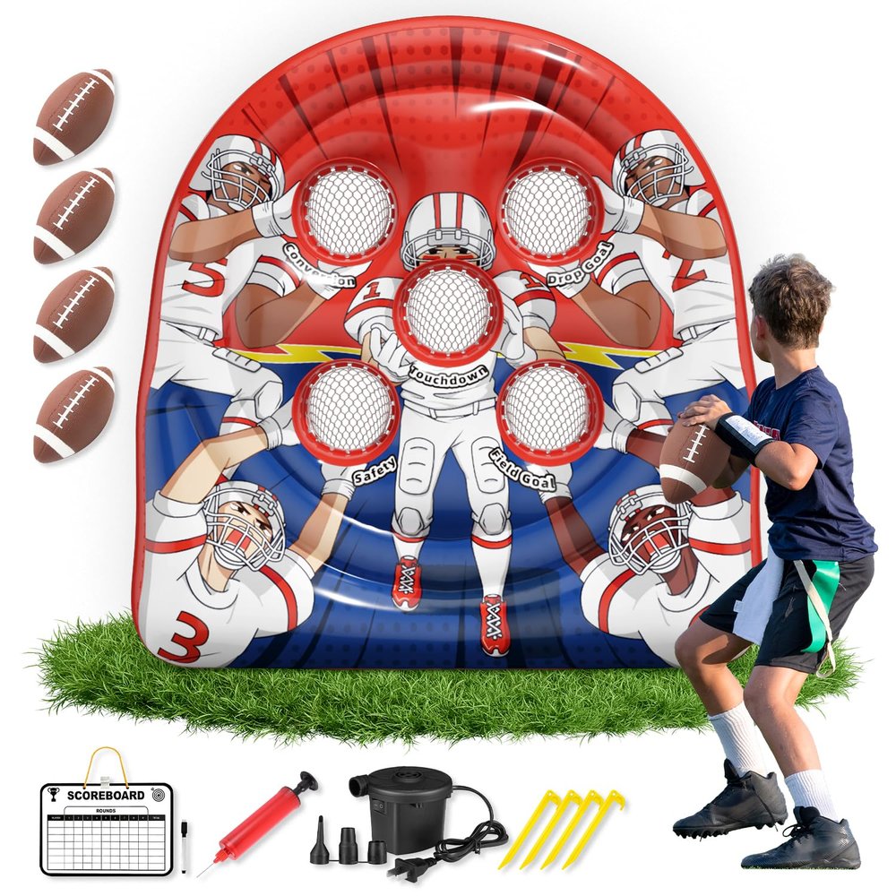6FT Giant Inflatable Football Target Toss Game - Fun Indoor & Outdoor Yard Games for Kids & Adults, Football Party Throwing Games, Carnival Games, Camping & Tailgate Lawn Activities
