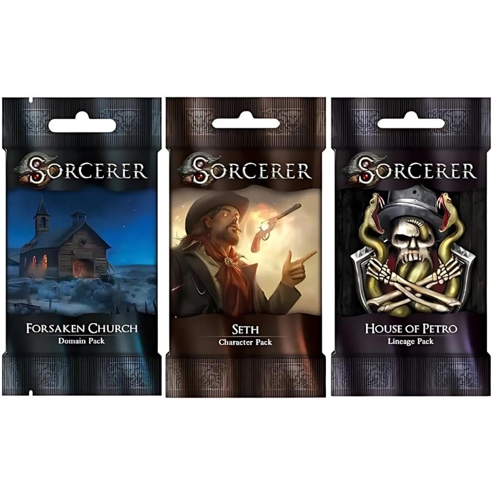 WISE WIZARD GAMES Sorcerer Card Game Bundle: Seth Character Pack, House of Petro Lineage Pack, and Forsaken Church Domain Pack (3 Items)