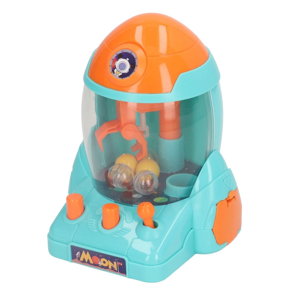 Portable Mini Space Rocket Claw Machine for Children, Colorful Tabletop Game Machine for Kids Interactive Play (Blue)