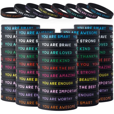 100 Pieces Motivational Wristbands Bulk for Student Colored Inspirational Rubber Bands Students Inspirational Bracelets Teacher for Kids Christmas Gift (Black