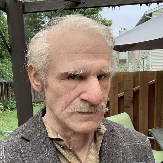 Halloween Realistic Old Man Mask Bald Man Latex Mask Realistic Face Mask Halloween Party Cosplay Party Costume Mask, Old Grandpa Shaped Latex Headgear with Wig, Realistic Latex Mask/19