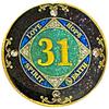 (1-50 Years) NA 31 Year Crystals and Glitter Medallion, Golden Color Plated Coin, Black Rainbow, Blue Glitter and Four Clear Crystals (NA 31 Year Crystals and Glitter, Gold Color Medallion) view 1