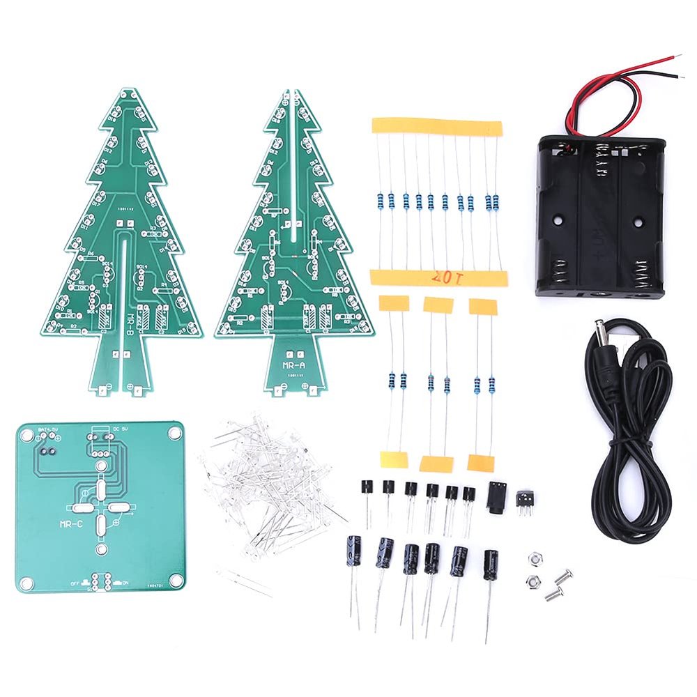 3D Christmas Tree LED DIY Electronic Circuit Kit, PCB Stereo Christmas Tree with 16 LEDs, Holiday Decor, Low Power Consumption, Educational Toy (Colorful DIY Set)