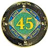 (1-50 Years) NA 45 Year Crystals and Glitter Medallion, Golden Color Plated Coin, Black Rainbow, Blue Glitter and Four Clear Crystals (NA 45 Year Crystals and Glitter, Gold Color Medallion) view 1
