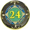 (1-50 Years) NA 24 Year Crystals and Glitter Medallion, Golden Color Plated Coin, Black Rainbow, Blue Glitter and Four Clear Crystals (NA 24 Year Crystals and Glitter, Gold Color Medallion) view 1