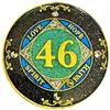 (1-50 Years) NA 46 Year Crystals and Glitter Medallion, Golden Color Plated Coin, Black Rainbow, Blue Glitter and Four Clear Crystals (NA 46 Year Crystals and Glitter, Gold Color Medallion) view 1