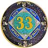(1-50 Years) NA 33 Year Crystals and Glitter Medallion, Golden Color Plated Coin, Black Rainbow, Blue Glitter and Four Clear Crystals (NA 33 Year Crystals and Glitter, Gold Color Medallion) view 1