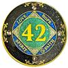 (1-50 Years) NA 42 Year Crystals and Glitter Medallion, Golden Color Plated Coin, Black Rainbow, Blue Glitter and Four Clear Crystals (NA 42 Year Crystals and Glitter, Gold Color Medallion) view 1