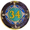 (1-50 Years) NA 34 Year Crystals and Glitter Medallion, Golden Color Plated Coin, Black Rainbow, Blue Glitter and Four Clear Crystals (NA 34 Year Crystals and Glitter, Gold Color Medallion) view 1