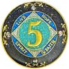 (1-50 Years) NA 5 Year Crystals and Glitter Medallion, Golden Color Plated Coin, Black Rainbow, Blue Glitter and Four Clear Crystals (NA 5 Year Crystals and Glitter, Gold Color Medallion) view 1
