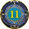 (1-50 Years) NA 11 Year Crystals and Glitter Medallion, Golden Color Plated Coin, Black Rainbow, Blue Glitter and Four Clear Crystals (NA 11 Year Crystals and Glitter, Gold Color Medallion) view 1