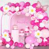 126 Pcs Pink balloon garland Arch Kit, Hot Pink Rose Red Balloons for Cartoon Cat Themed Birthday Party Decorations Girls Kids Gatherings Party Supplies view 1