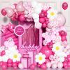 126 Pcs Pink balloon garland Arch Kit, Hot Pink Rose Red Balloons for Cartoon Cat Themed Birthday Party Decorations Girls Kids Gatherings Party Supplies view 3