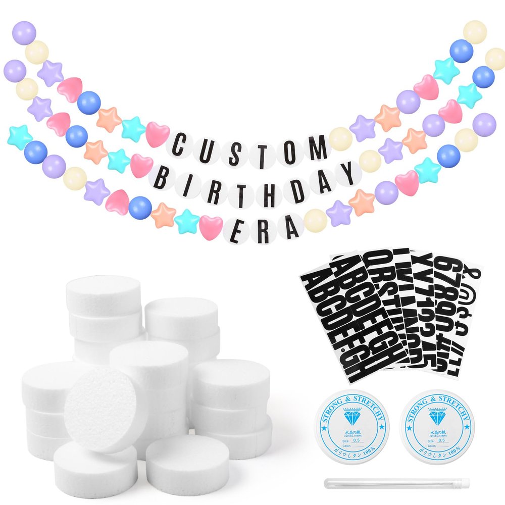 109 Pcs DIY Giant Friendship Bracelet in My Birthday Era Banner Birthday Banner Famous Singer Customizable Banner Garland Decor Foam Circles Ball Plastic Balls DIY Supplies (Macaron Color)
