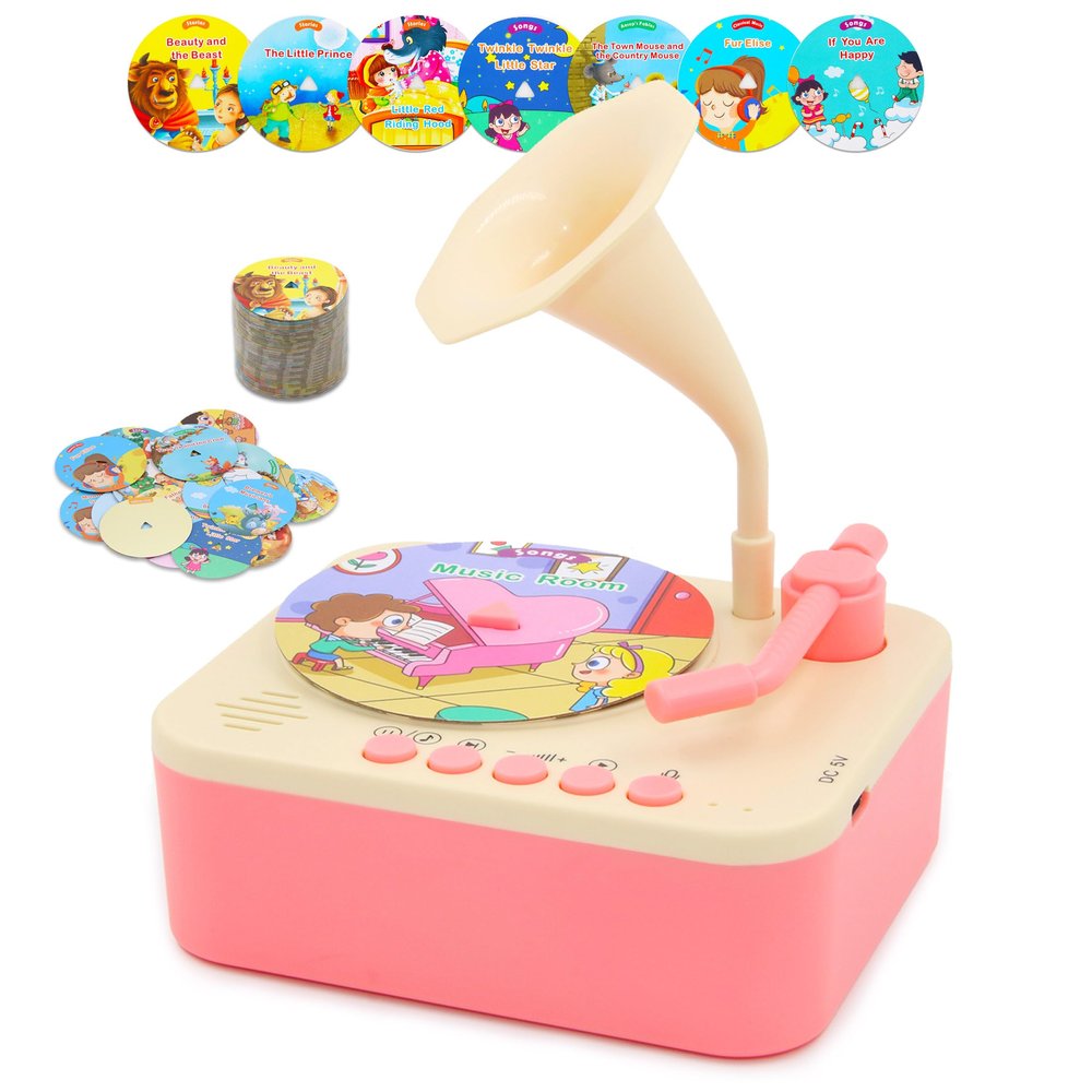 Ghousetec Kids Gramophone with 96 Learning Cards, Kids Story Toys and Toddler Music Player, Ages 3+
