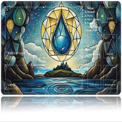 Playmat with Magic Zones for MTG, Magic The Gathering Playmat 24x14 inch Commander Card Game BattlesNon-Slip Rubber Base and Stitched for Beginners & Pros - D Blue