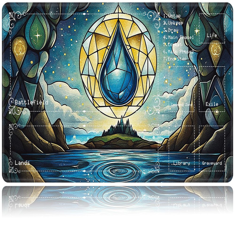 Playmat with Magic Zones for MTG, Magic The Gathering Playmat 24x14 inch Commander Card Game BattlesNon-Slip Rubber Base and Stitched for Beginners & Pros - D Blue