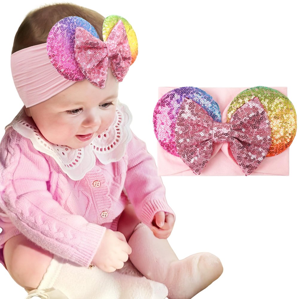 BBGifts 1PC Mouse Ears Headband/Headwrap - Toddler, Baby, Kids - Party supplies - Pink Sequin