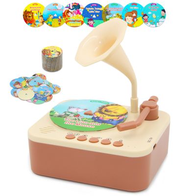 Kids Gramophone with 96 Learning Cards, Kids Storytelling Toys and Toddler Music Player, Kids Record Player Ages 3+
