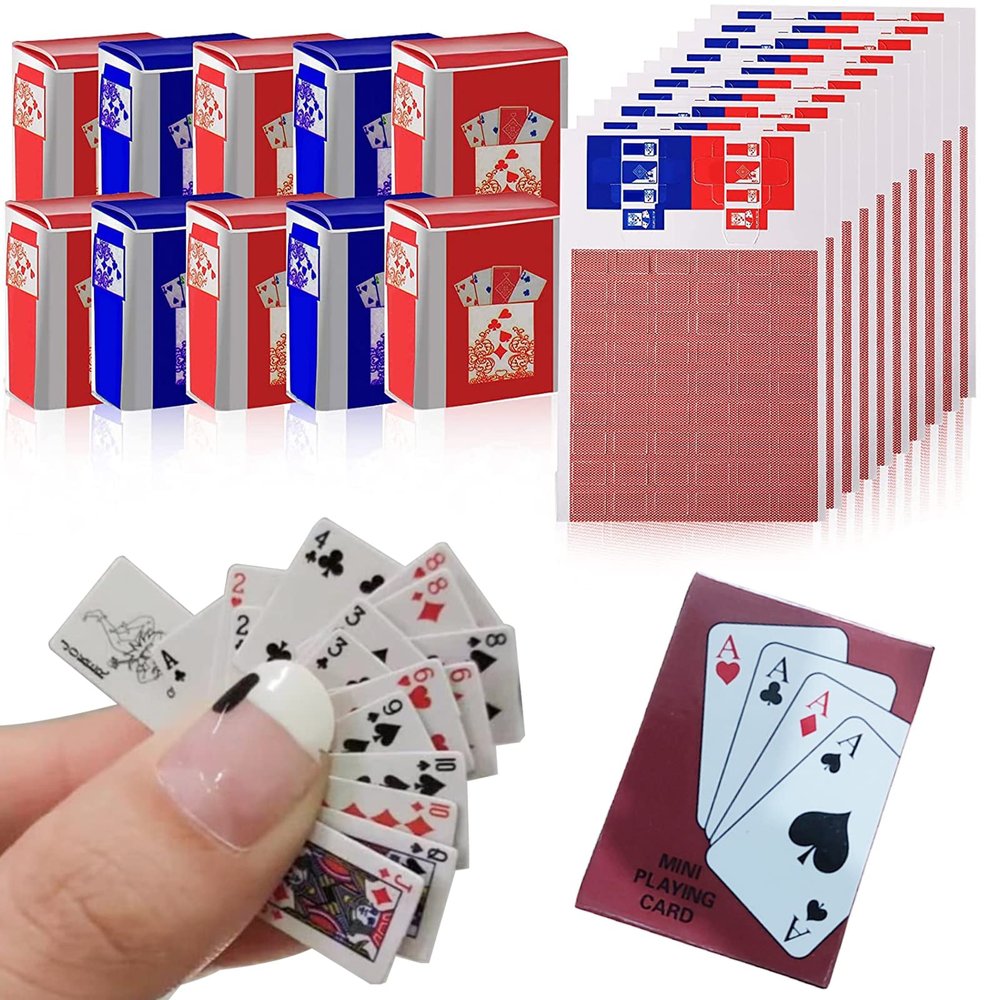 10 Decks Mini Playing Cards, 1:12 Dollhouse Miniature Dollhouse Games Poker Playing Cards Tiny Magic Poker Decks Cards for Teens & Adults Festival Party Game Supply