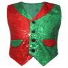 Rswnyirn Kids Boys Christmas Shawl Collar Vest Top Button Waistcoat Shiny Sequin Choir Jazz Dance Performance Costume Red&Green 14 Years view 3